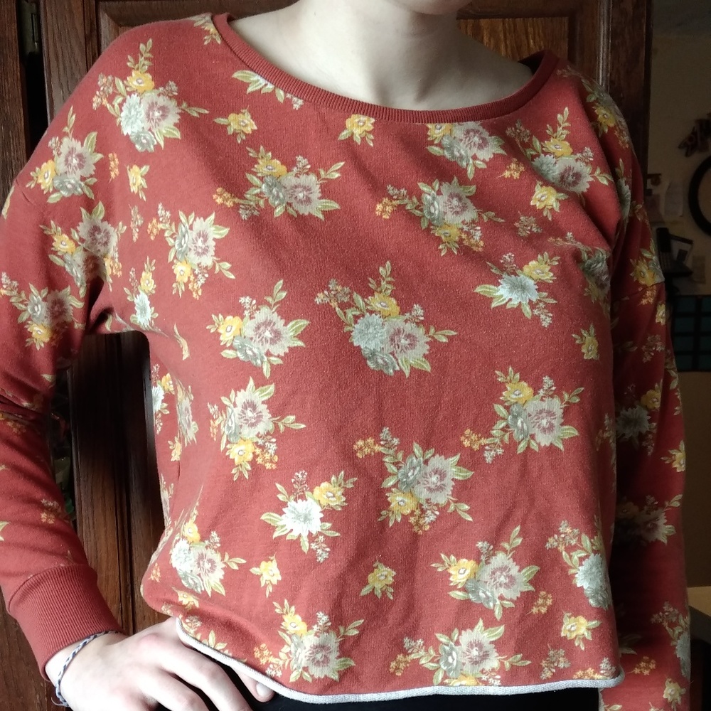 Orange Floral BONGO Crop top Sweater Size XL